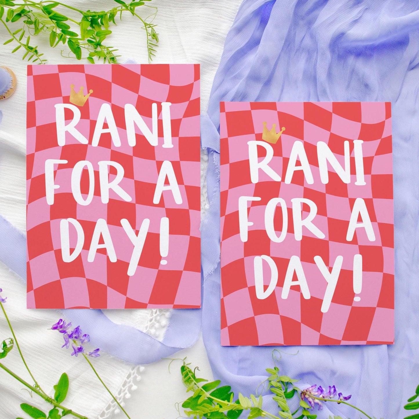 Queen Birthday Card | Rani for a Day Punjabi Crown Pink Red Greetings Card Design