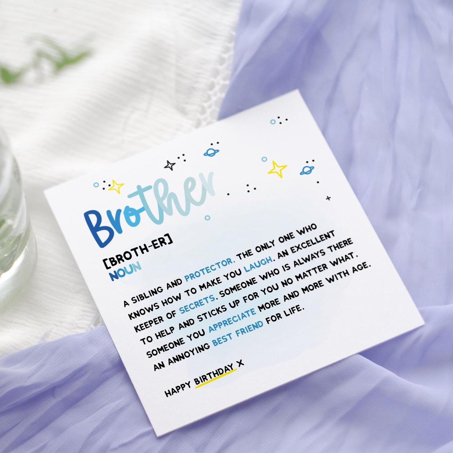 Brother Definition Birthday Card | Blue Watercolor Dictionary Poem Greetings Card Design