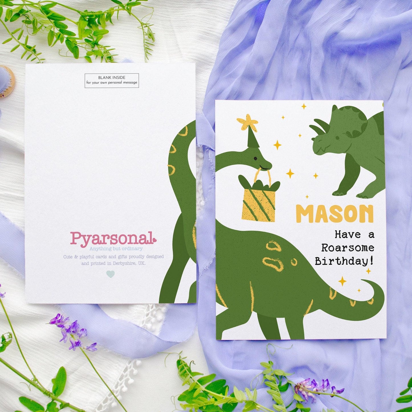 Personalised Dinosaur Birthday Card: Dino Party Card for Son, Grandson, Nephew