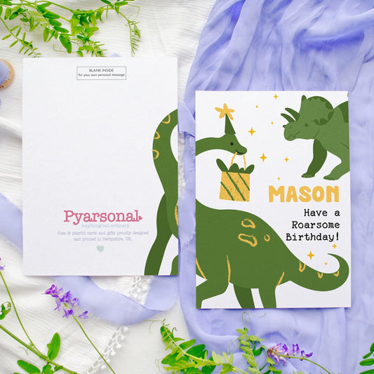 Personalised Dinosaur Birthday Card: Dino Party Card for Son, Grandson, Nephew