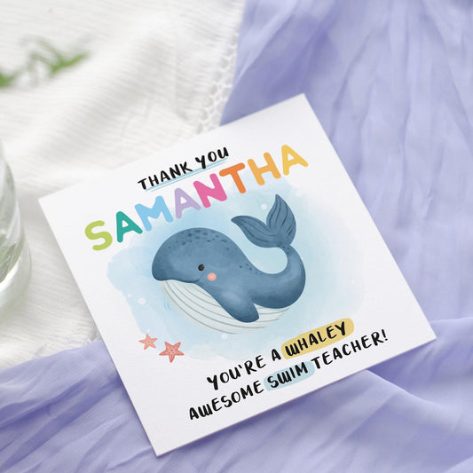 Personalized Swim Teacher Thank You Card | Whale Greetings Card Design
