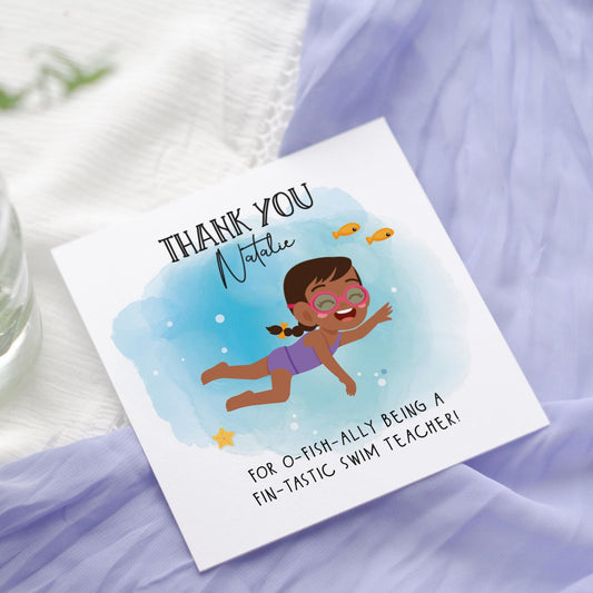 Personalised Swim Swimming Teacher Thank You Card: Super Swimmer Design