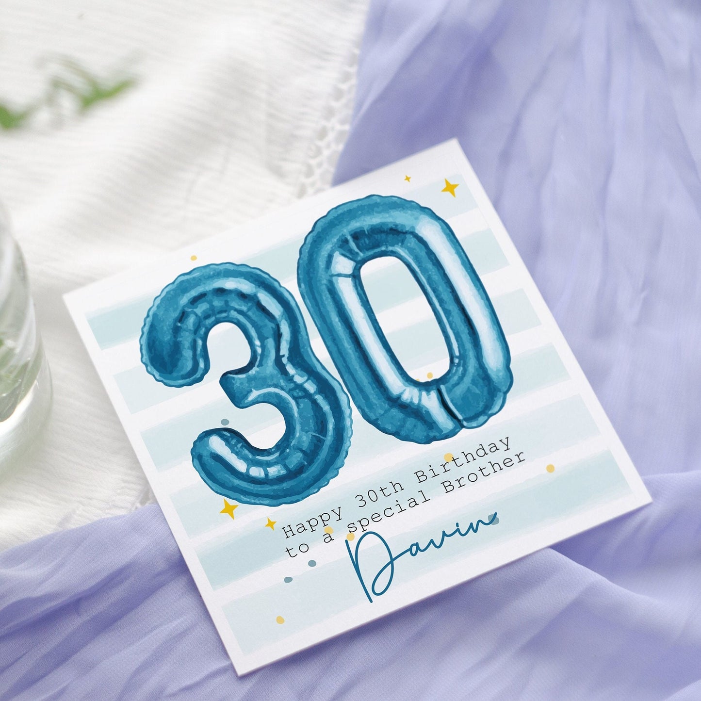 Personalised Blue Foil number Balloon Birthday Card Any age 21st, 30th, 40th, 50th
