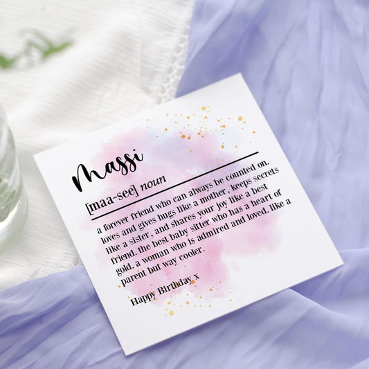 Massi Definition Birthday Card: Punjabi Dictionary Style card