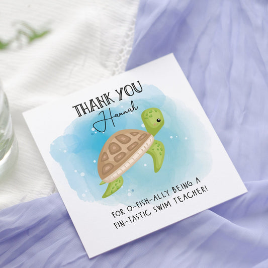 Personalised Swim Swimming Teacher Thank You Card: Super Swimmer Turtle design
