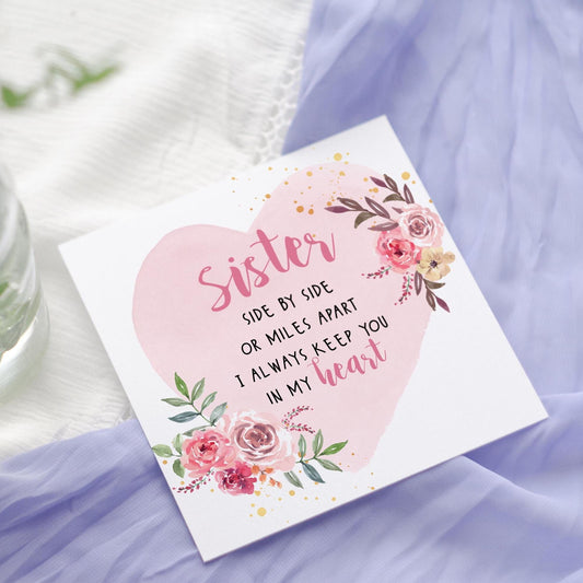 Floral Sister Birthday Card: Proud of your, watercolour heart design, Sister poem