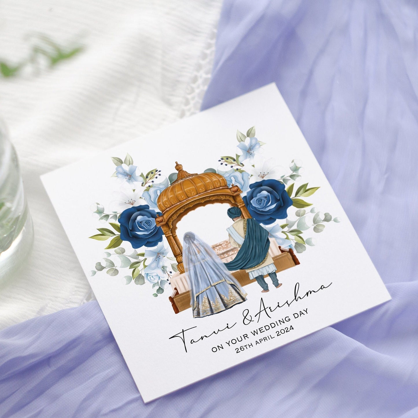 Personalised Anand Karaj Wedding Card: Floral Sikh Wedding