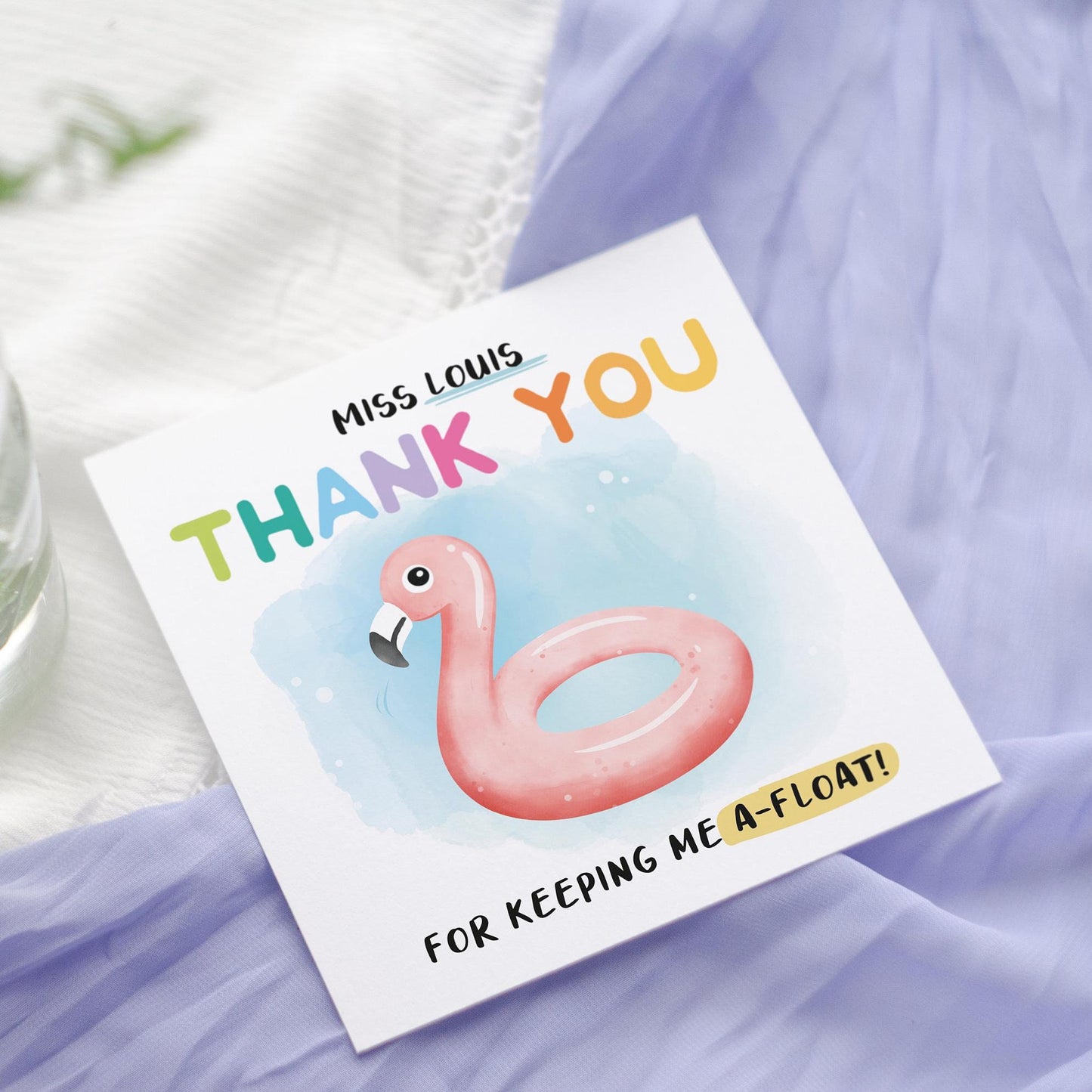 Personalized Swim Teacher Thank You Card | Flamingo Greetings Card Design